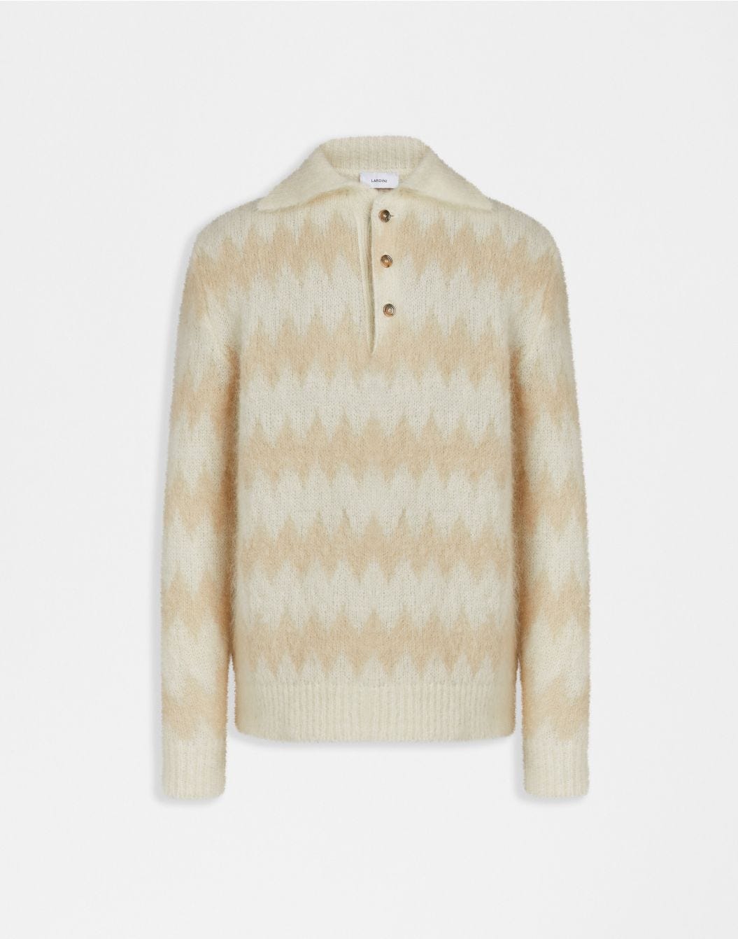 Lardini Polo bicolore a manica lunga in kid mohair bianco-beige shopping online