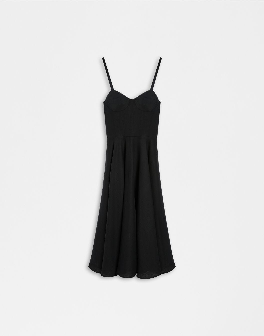 Lardini Vestito in tela di lino nero con gonna midi a ruota shopping online