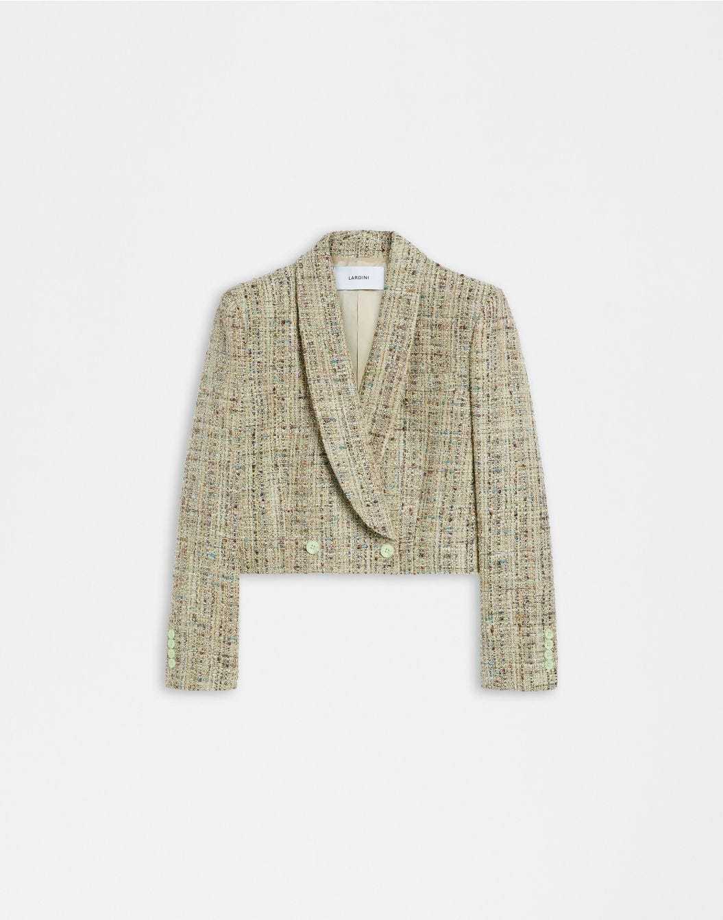 Lardini Giacca corta in tweed di cotone verde intrecciato lurex shopping online