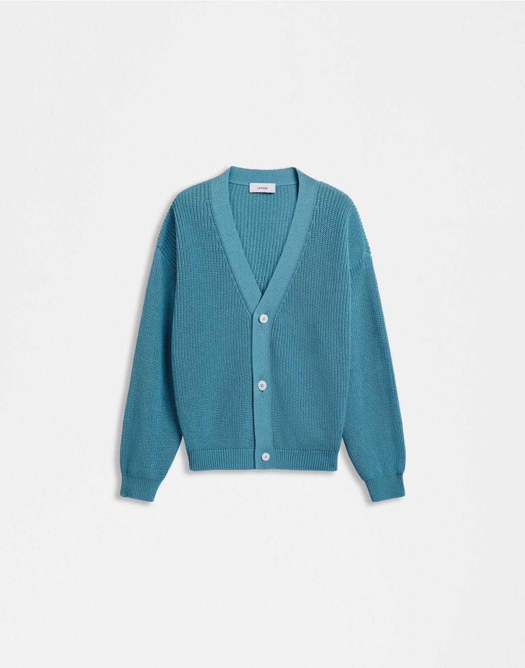 Lardini Cardigan azzurro in cotone crêpe a coste shopping online